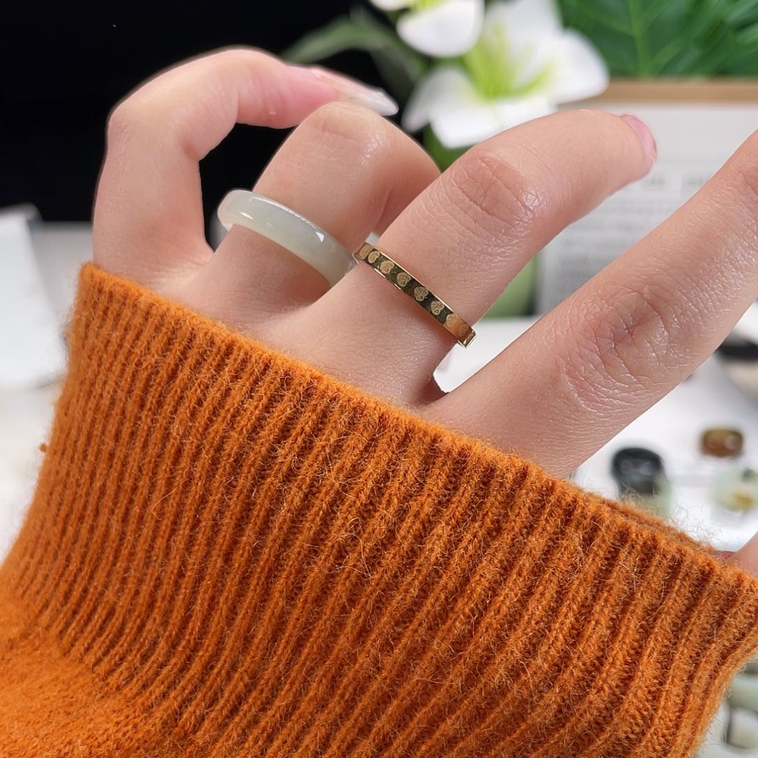 和田玉未镶嵌戒指h14冰绿窄直切16.7不退换