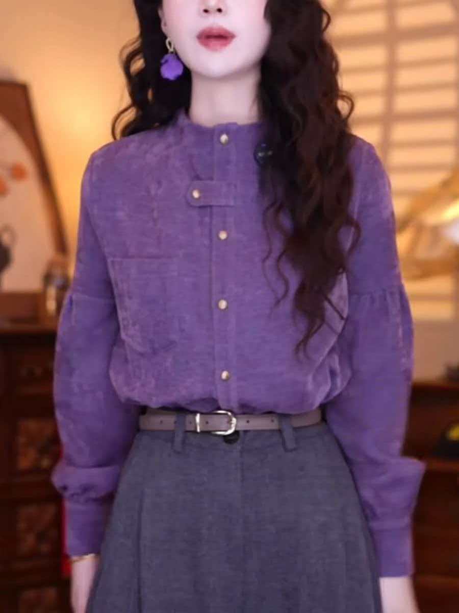 港味复古气质设计感秋冬精致长袖衬衫上衣新款法式港风加厚衬衣