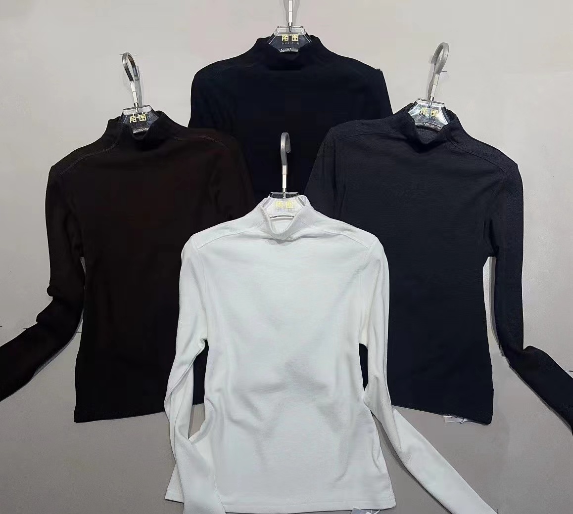 3137#加绒加厚女士新款简约长袖打底百搭修身纯色保暖女款打底T恤