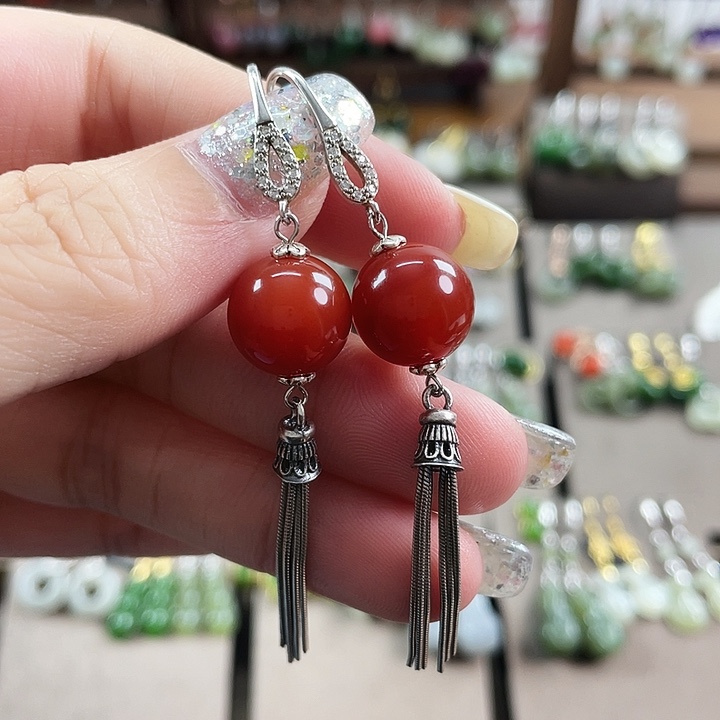 玛瑙/玉髓银S925镶嵌耳坠