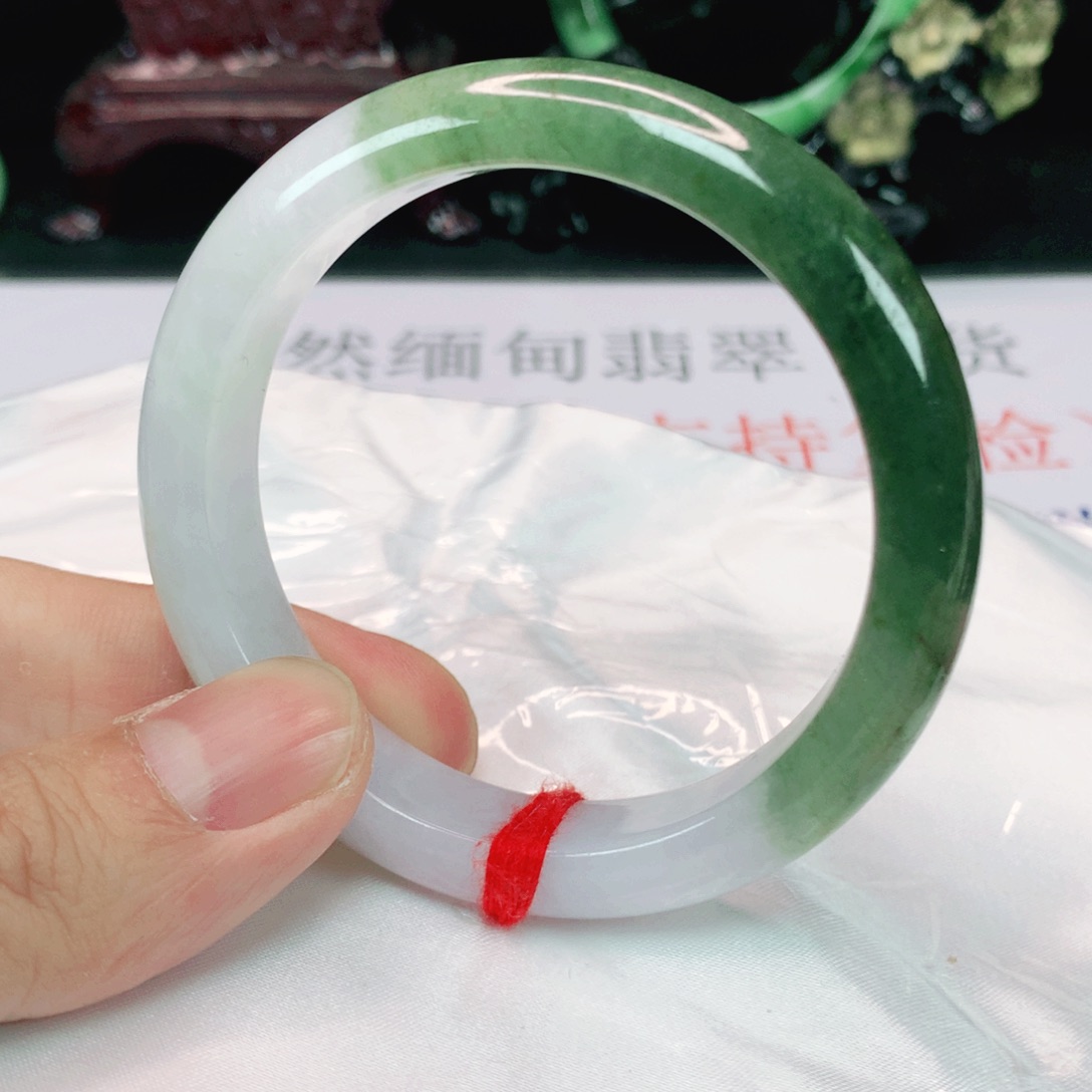 翡翠手镯未镶嵌54 圈天然缅料翡翠A货翡翠时尚女款手镯