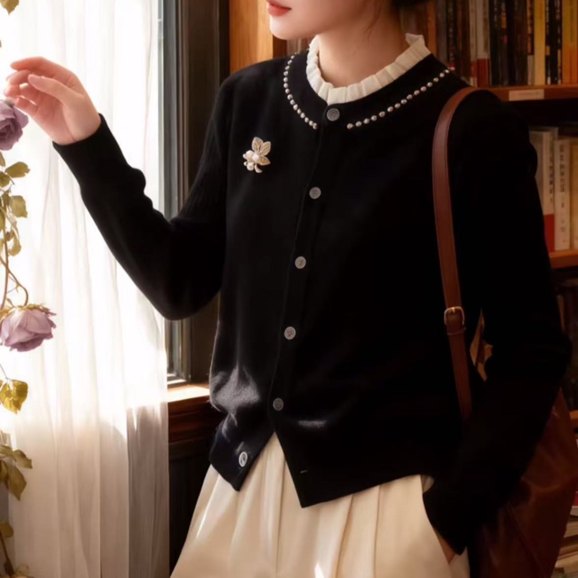 大码开衫秋冬开衫外套百搭休闲针织时尚毛衫翻领女加厚上衣2675