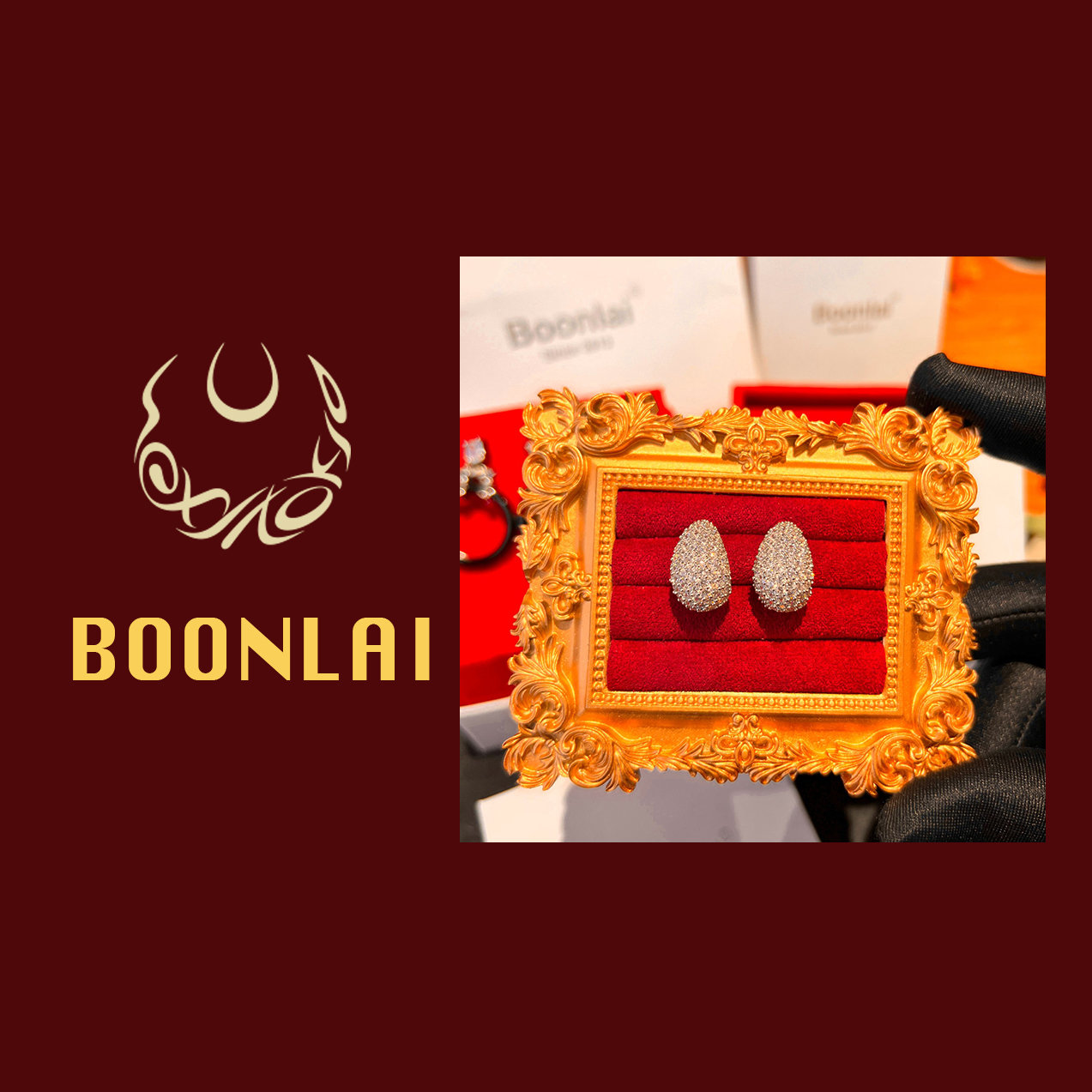 铜合金莫桑石耳饰  Boonlai  满镶简约水滴耳环1470