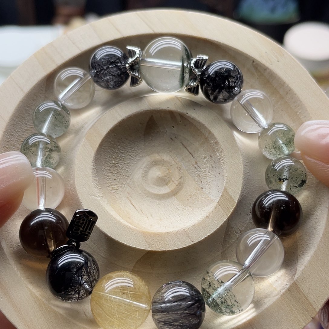 水晶手链银S925镶嵌绿幽灵手串