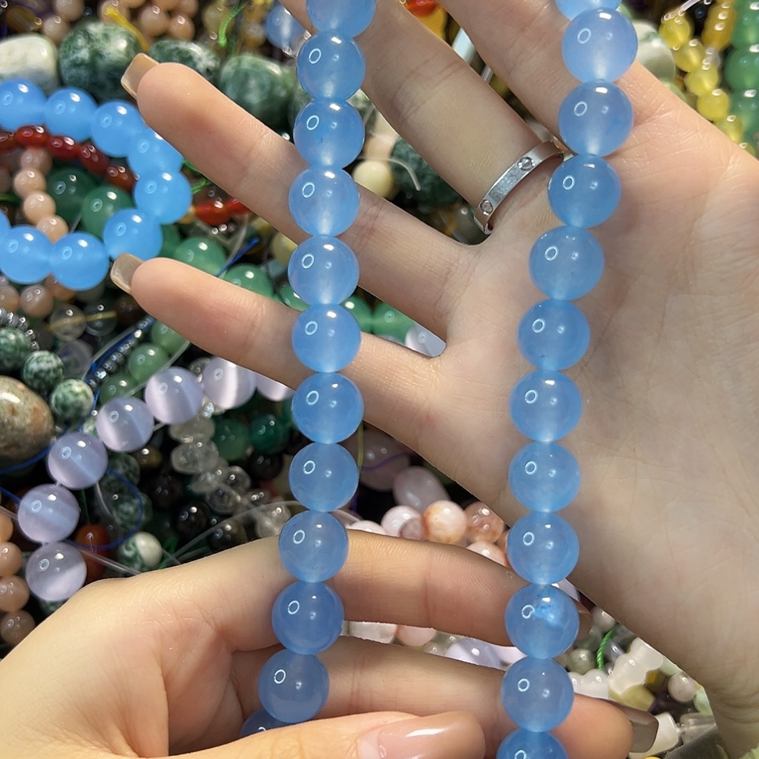 玛瑙/玉髓合金珠宝半成品蓝玉髓卡12一条