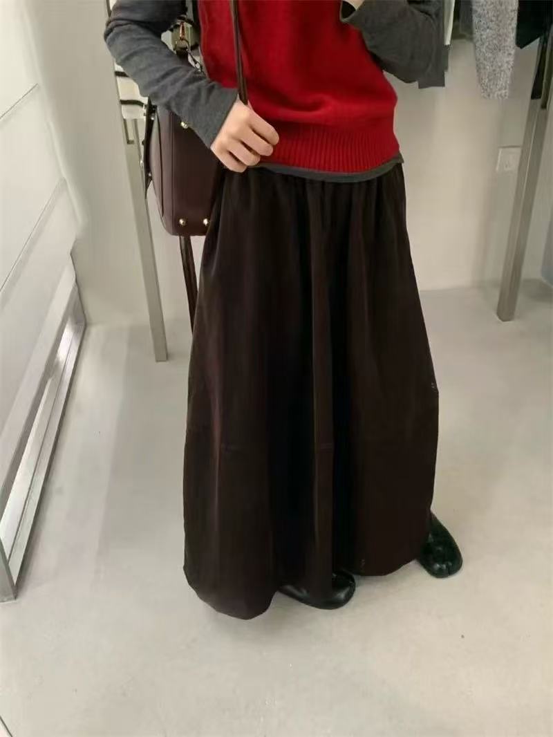 QIANRH-1439灯芯绒高腰长裙Chic风慵懒风时尚半身裙