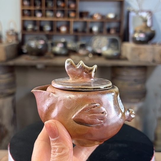 柴烧手捏大公鸡茶海焖茶器