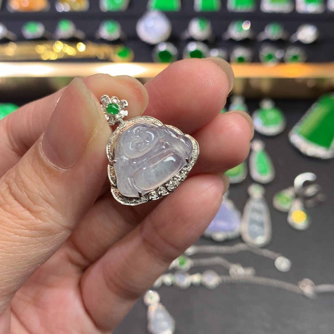 翡翠吊坠(不含链)18K金镶嵌