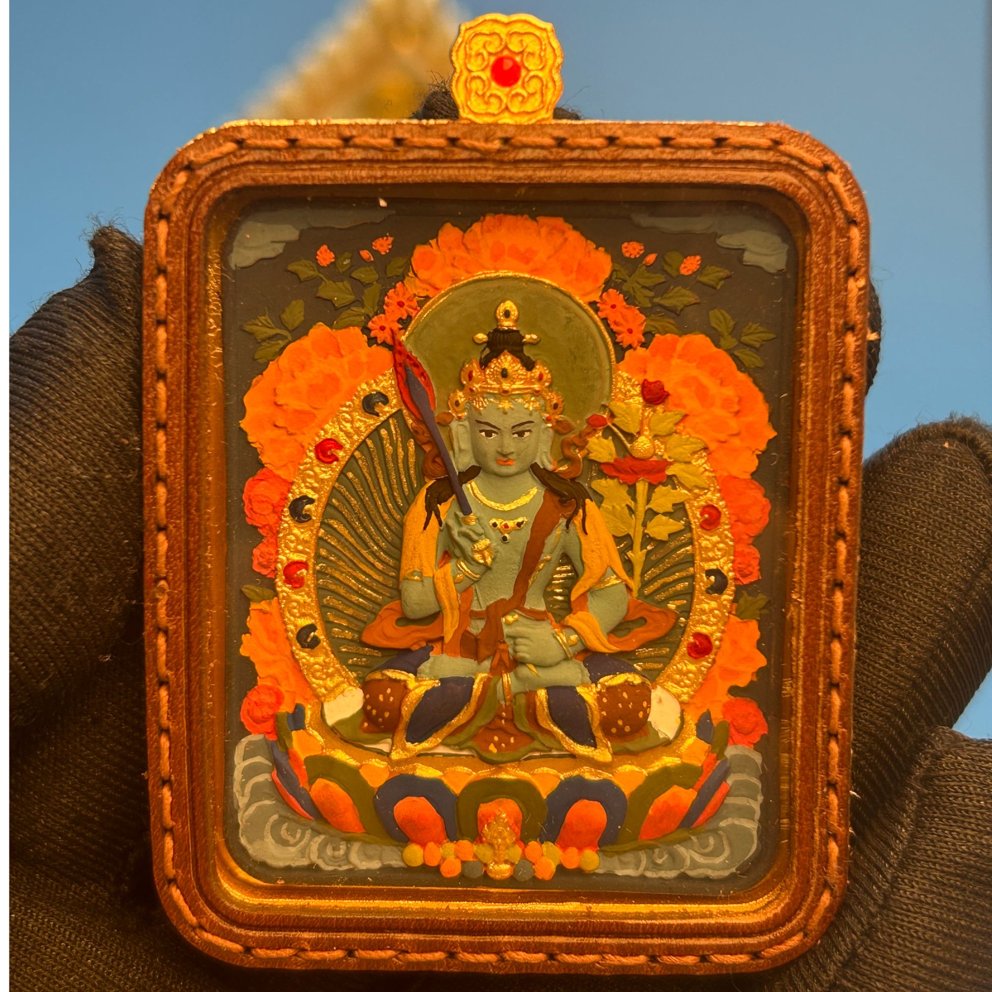 唐卡华萃红泥白泥擦擦盒虛空藏菩萨