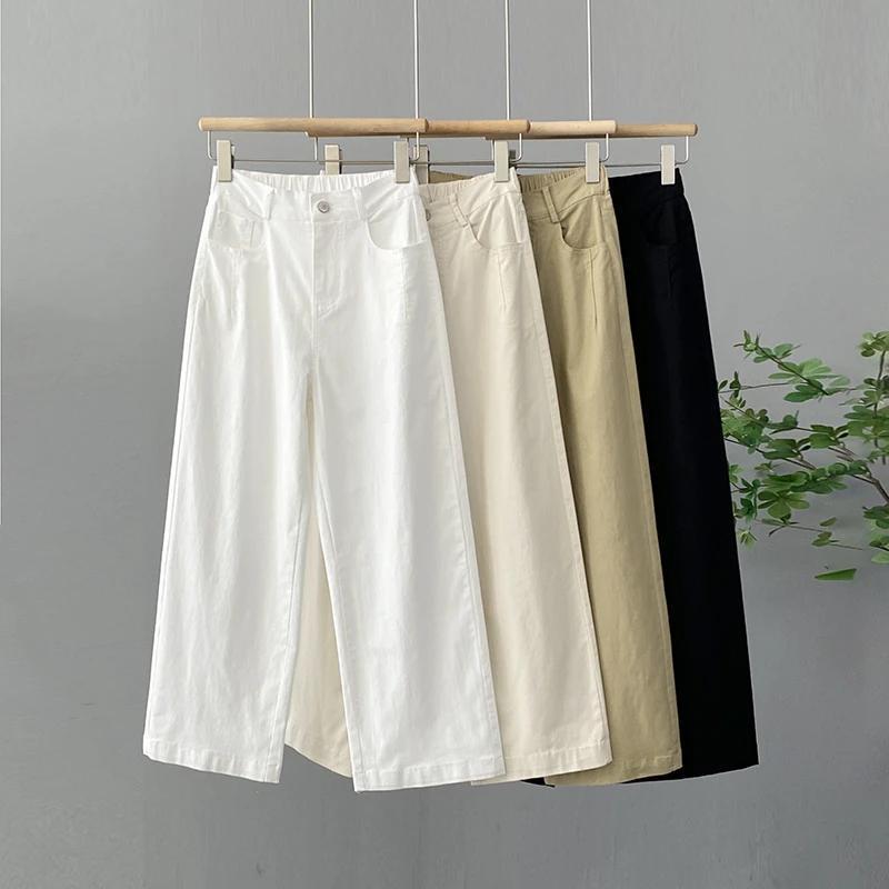 小直筒窄版阔腿裤女夏季新款高腰显瘦裤子宽松八分九分裤小个子