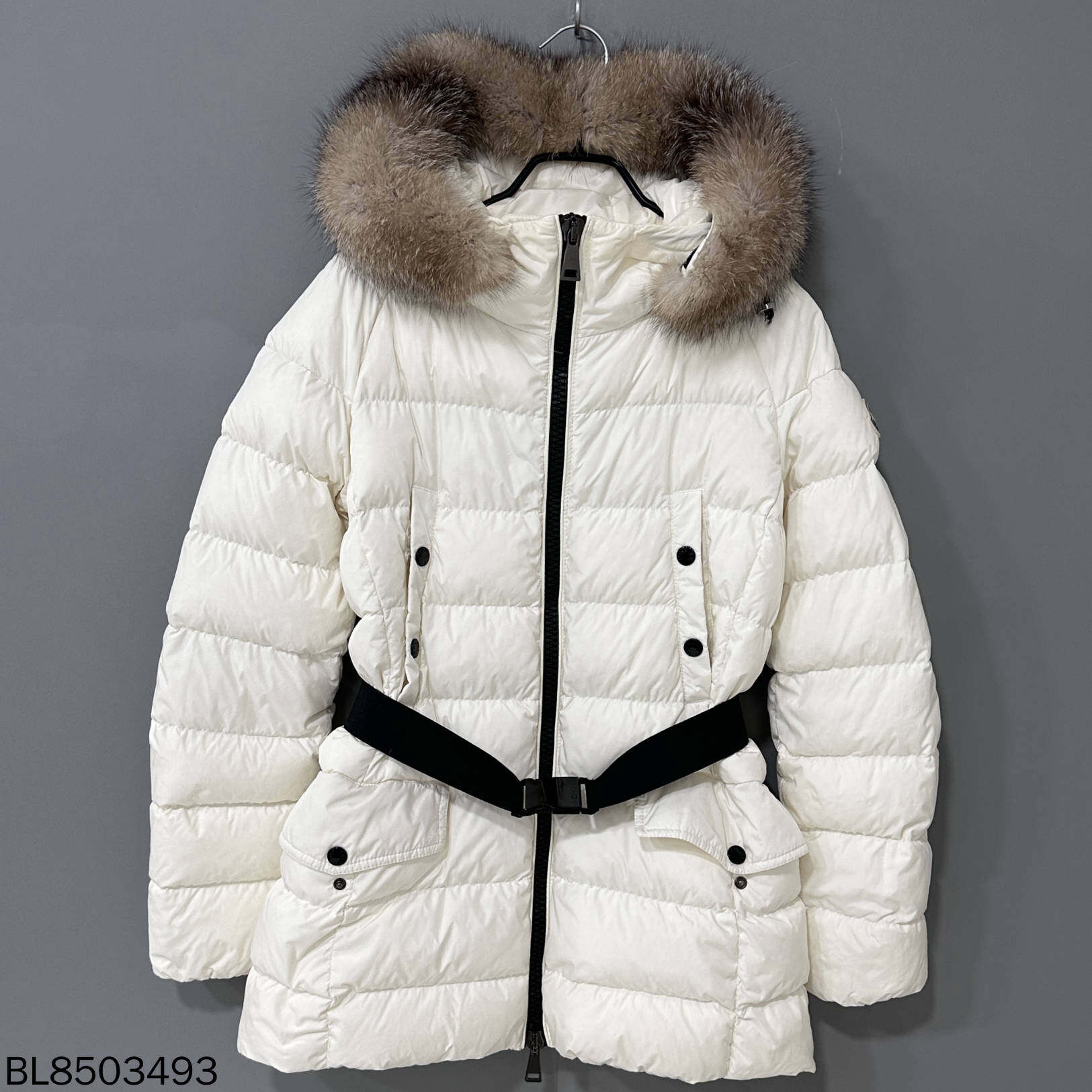 99新 MONCLER 狐毛领中长款腰带羽绒服/1码/03493