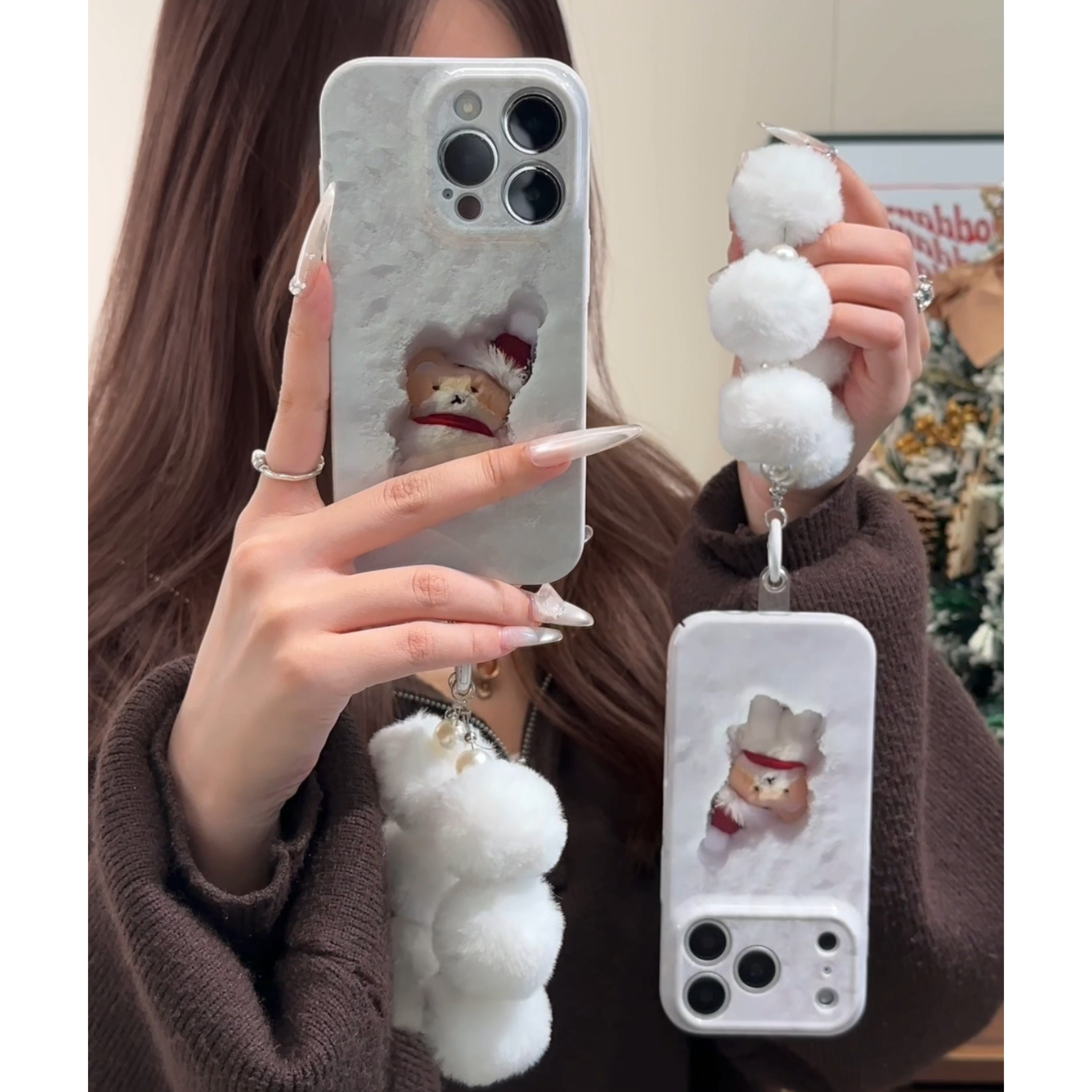 雅天立冬日雪地可爱小熊适用苹果17挂绳手机壳华为vivo小米15oppo