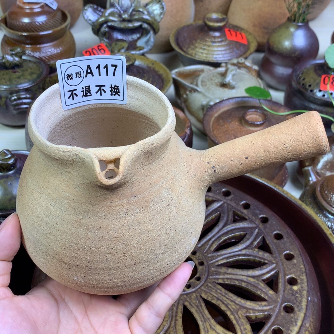 柴烧粗陶烤茶罐500毫升左右