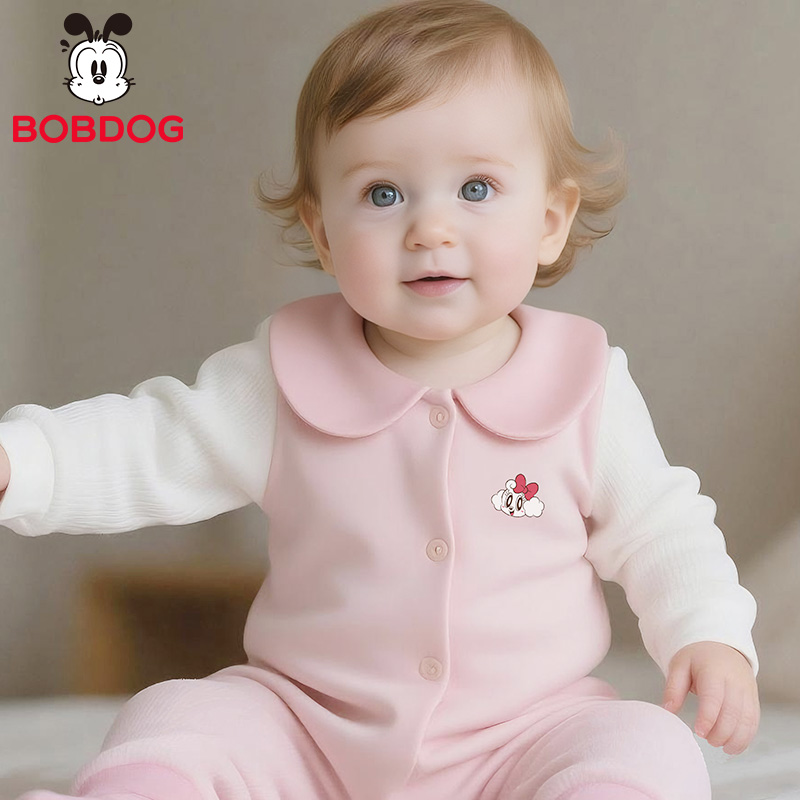 巴布豆2026新款秋冬60g偏开薄棉加厚纯棉男女宝宝连体衣爬服哈衣