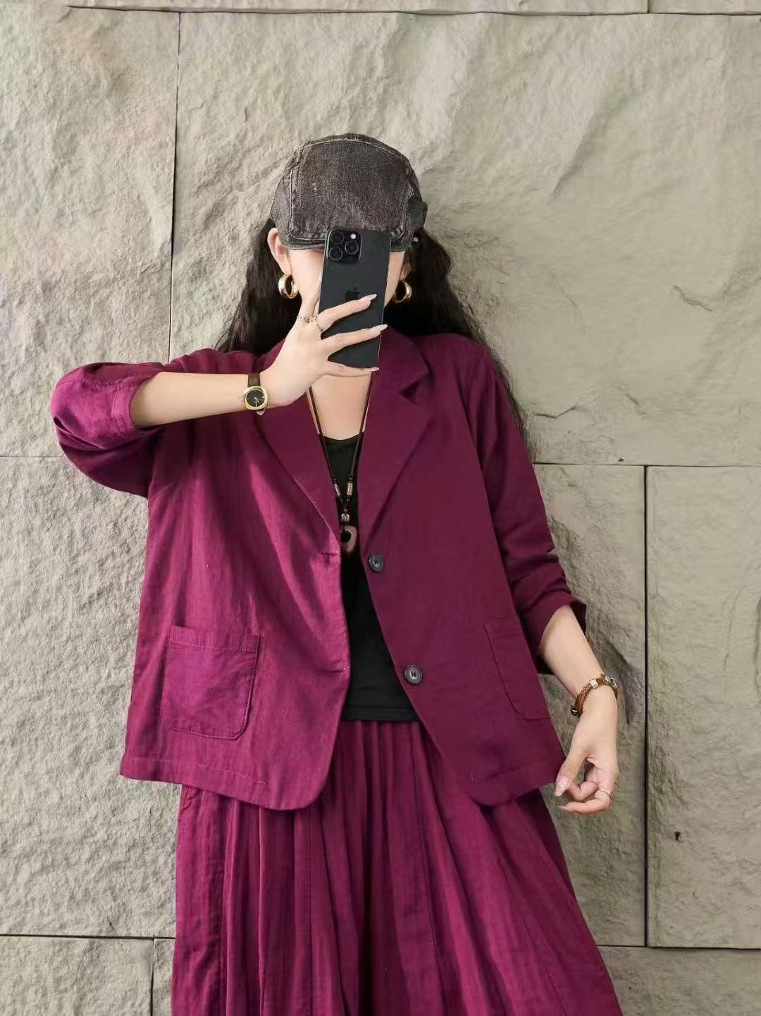 早秋新款做旧翻领女长袖西装领九分袖西装西服韩版新复古风