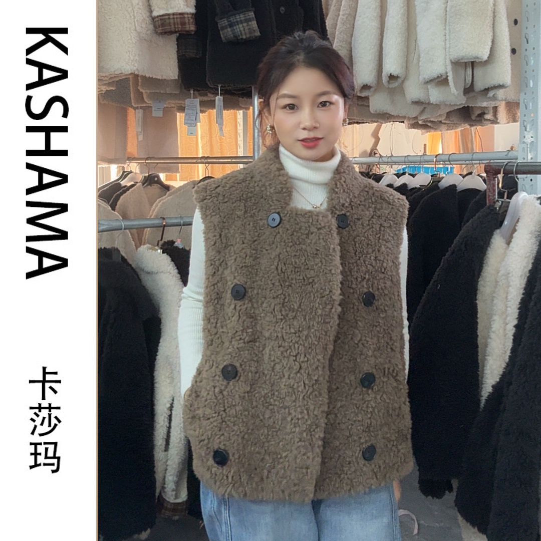 2025年冬新款羊毛马甲立领双排扣无袖背心设计感羊绵羊毛保暖马甲