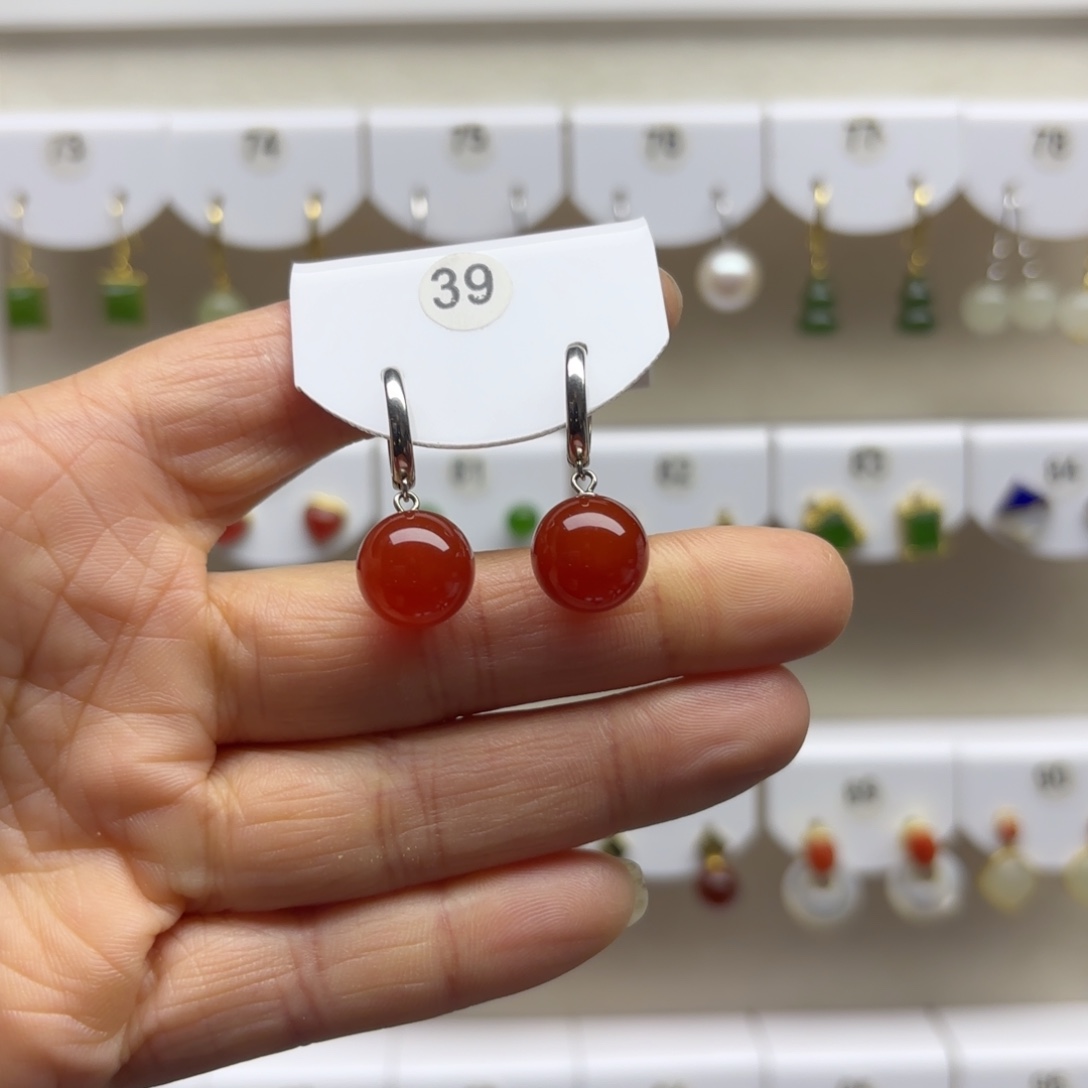 玛瑙/玉髓银S925镶嵌耳饰