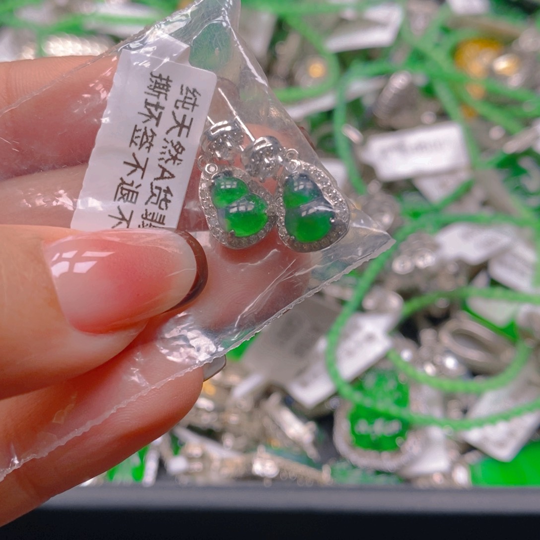 翡翠耳饰银S925镶嵌888888888