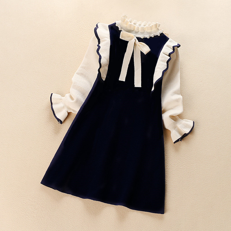 2024女童连衣裙秋冬新款中小童长袖公主裙裙花边学院风儿童裙子D