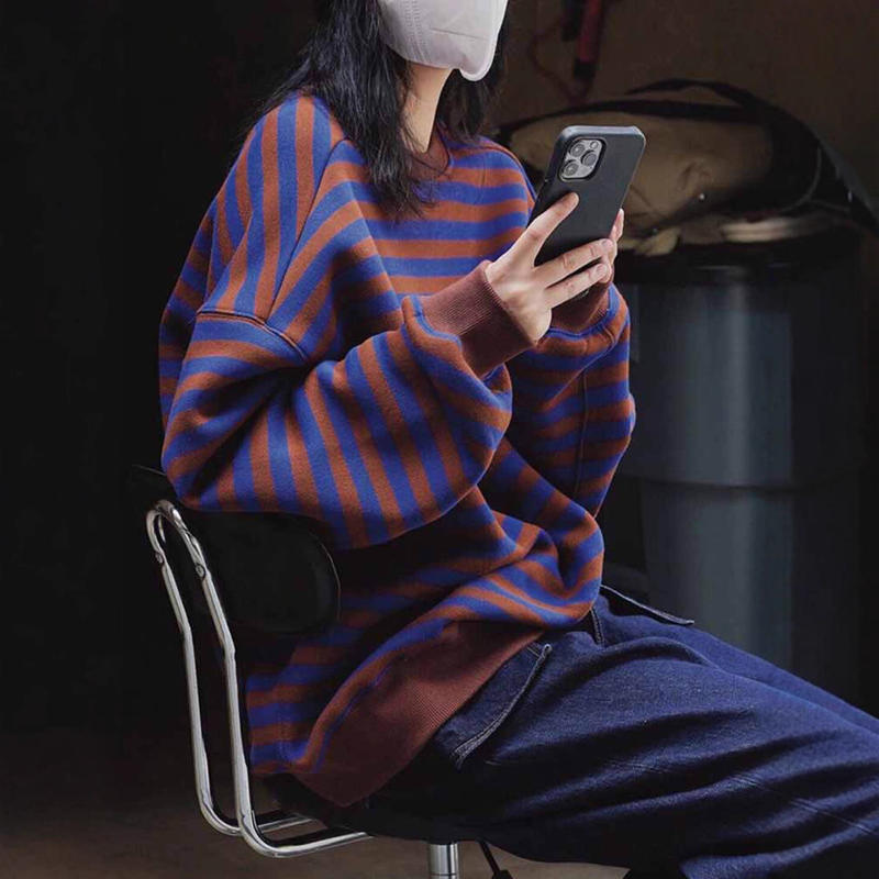 欧货条纹卫衣女秋冬2025新款韩版宽松休闲长袖慵懒风套头外套