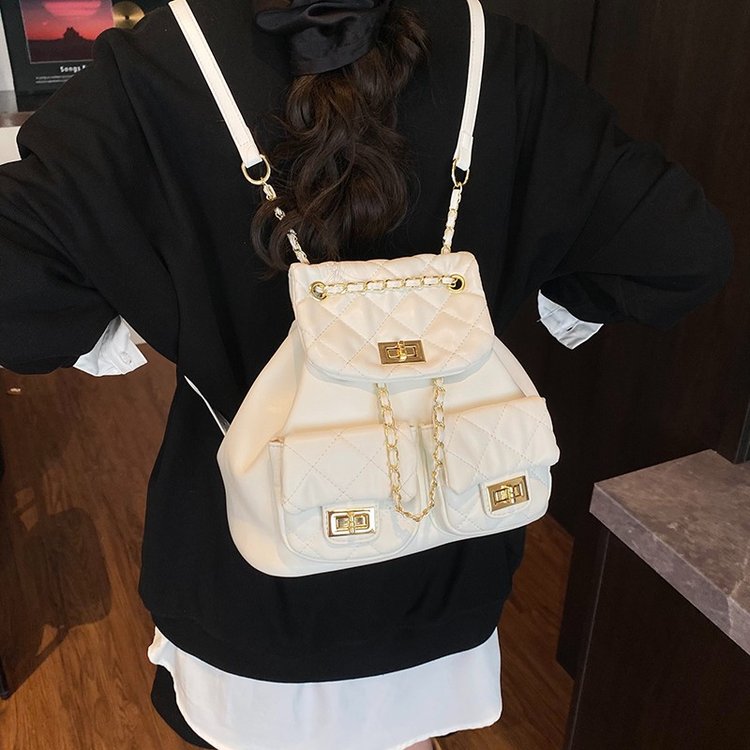 夏季超火小众绣线女式双肩包2025新款百搭链条后背包精致迷你书包