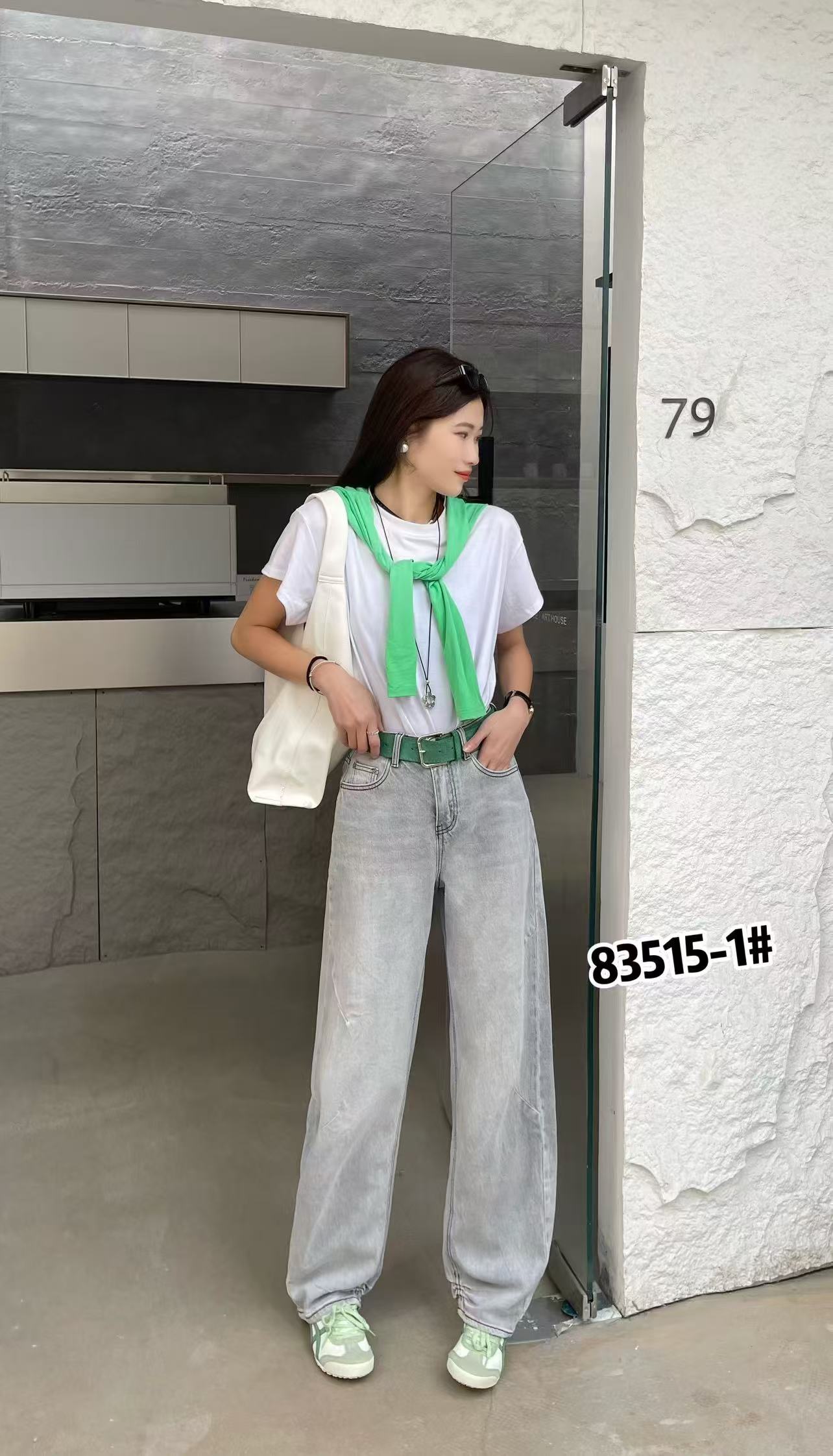 【83515】女#高腰直筒宽松牛仔裤【配皮带】