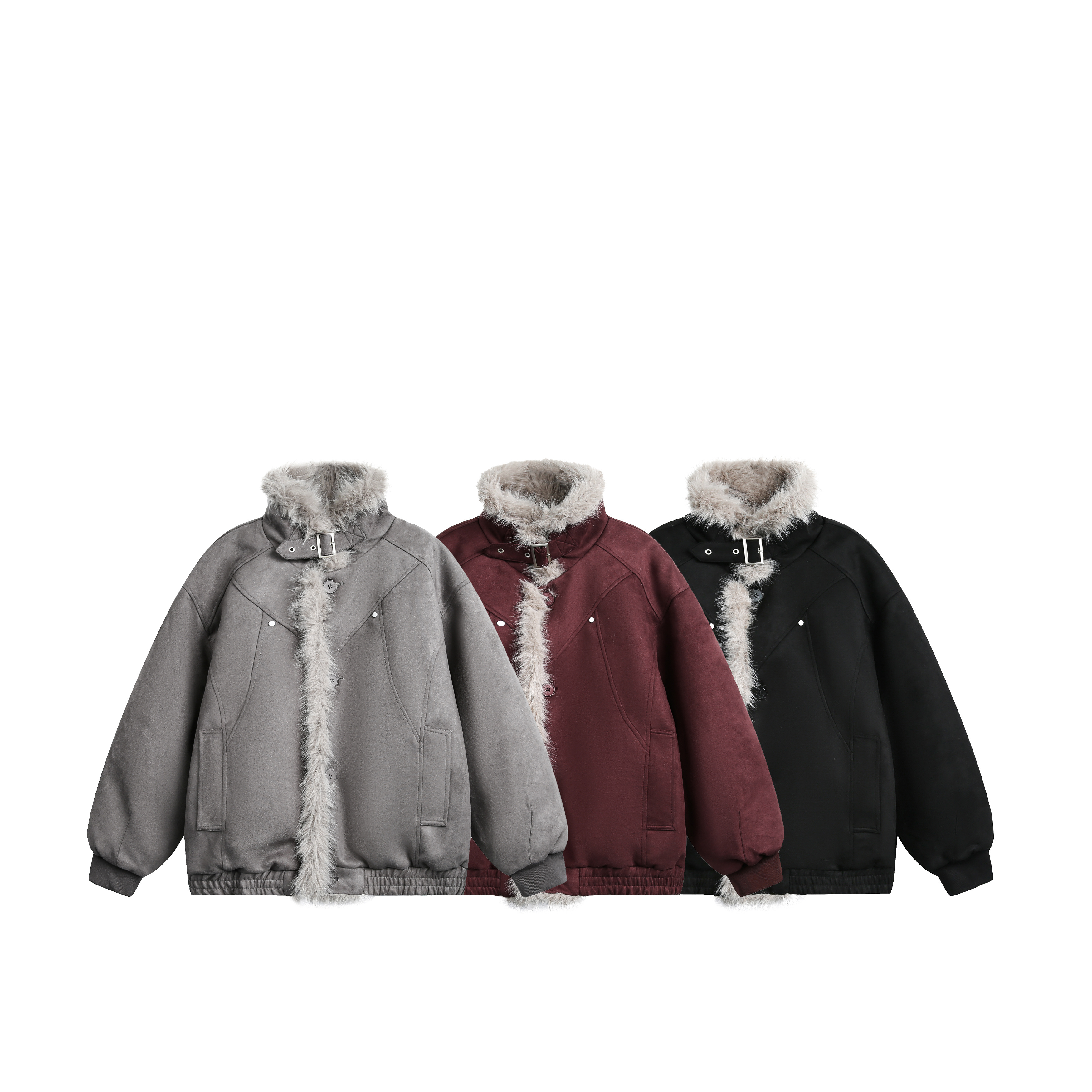 【轻奢麂皮绒座山雕】新款高级感毛领棉服 保暖男女短款外套HY8571