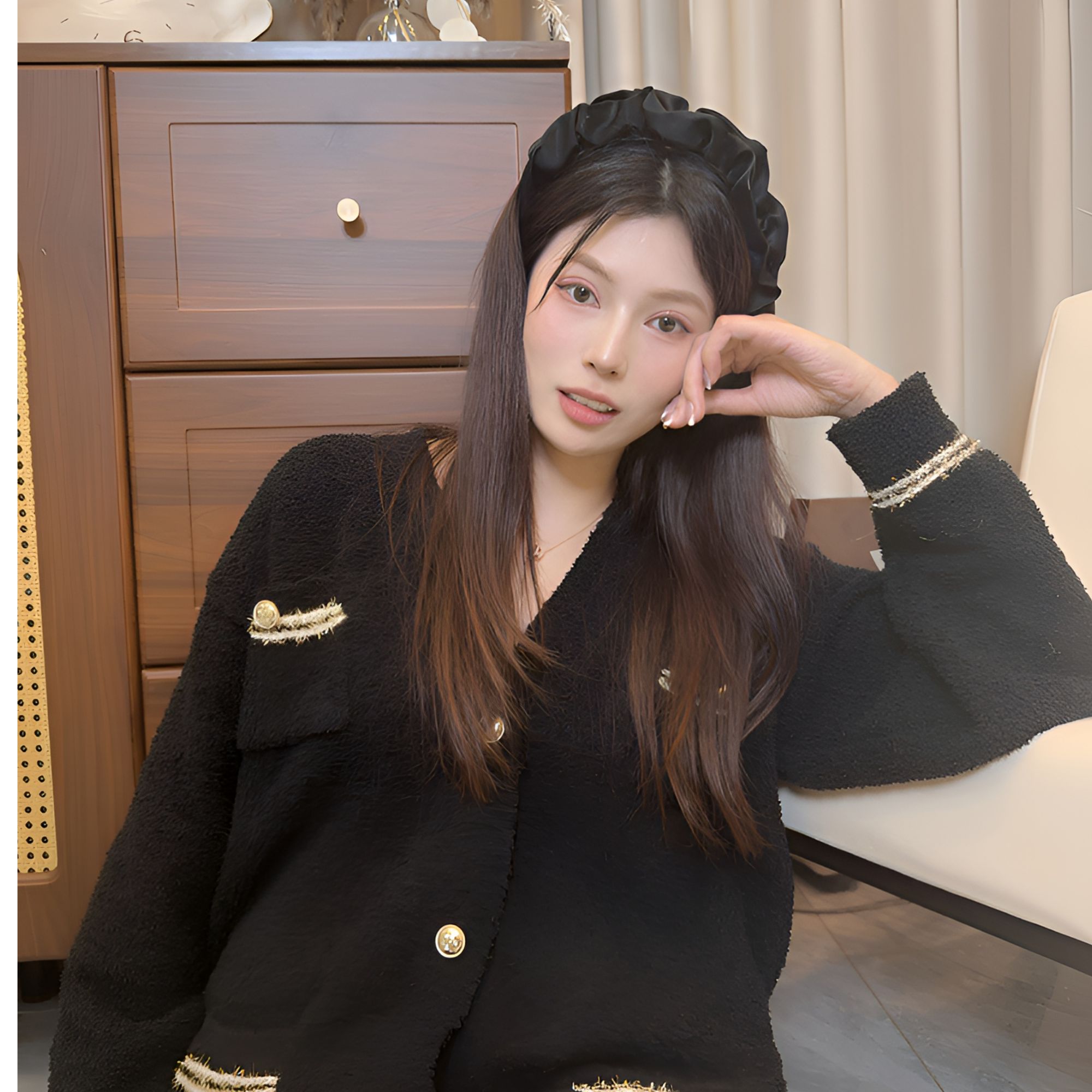 秋冬季时尚半边绒可外穿睡衣气质小香风家居服套装