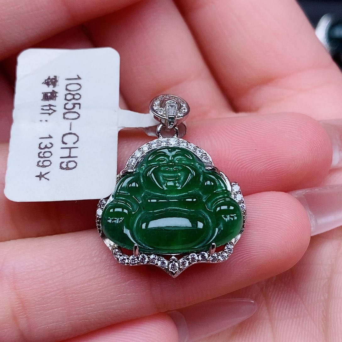 翡翠戒指银S925镶嵌吊坠