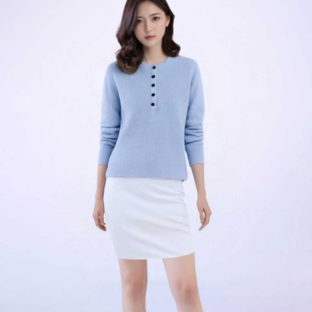 秋冬新款纯山羊绒女士半开华夫格组织厚款羊绒衫羊绒包扣时尚百搭