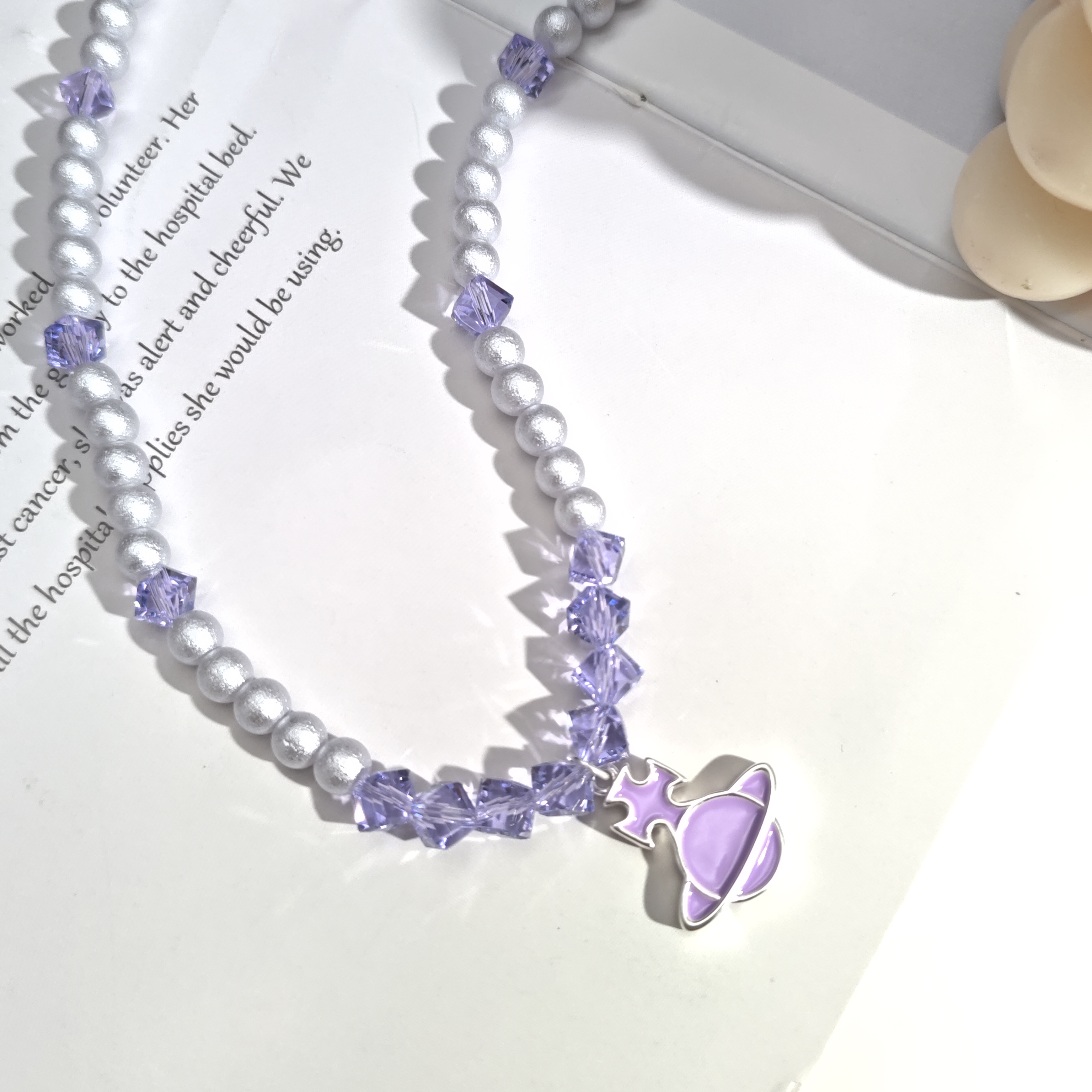 铜合金仿水晶项链 06212欧美气质轻奢闪闪方块星球十字个性项链