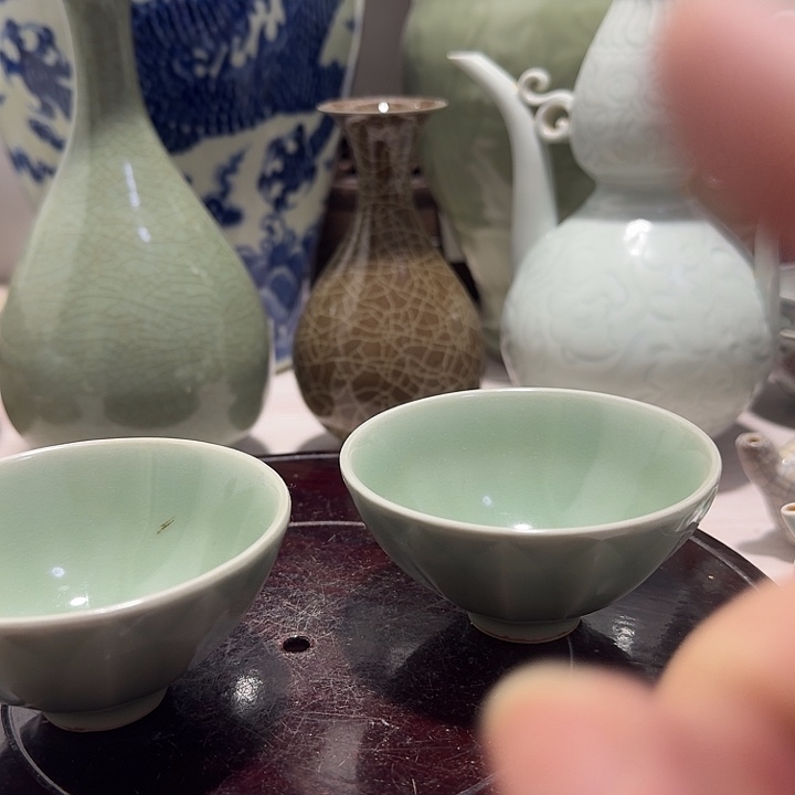 摆件龙泉小杯一对陶瓷摆件