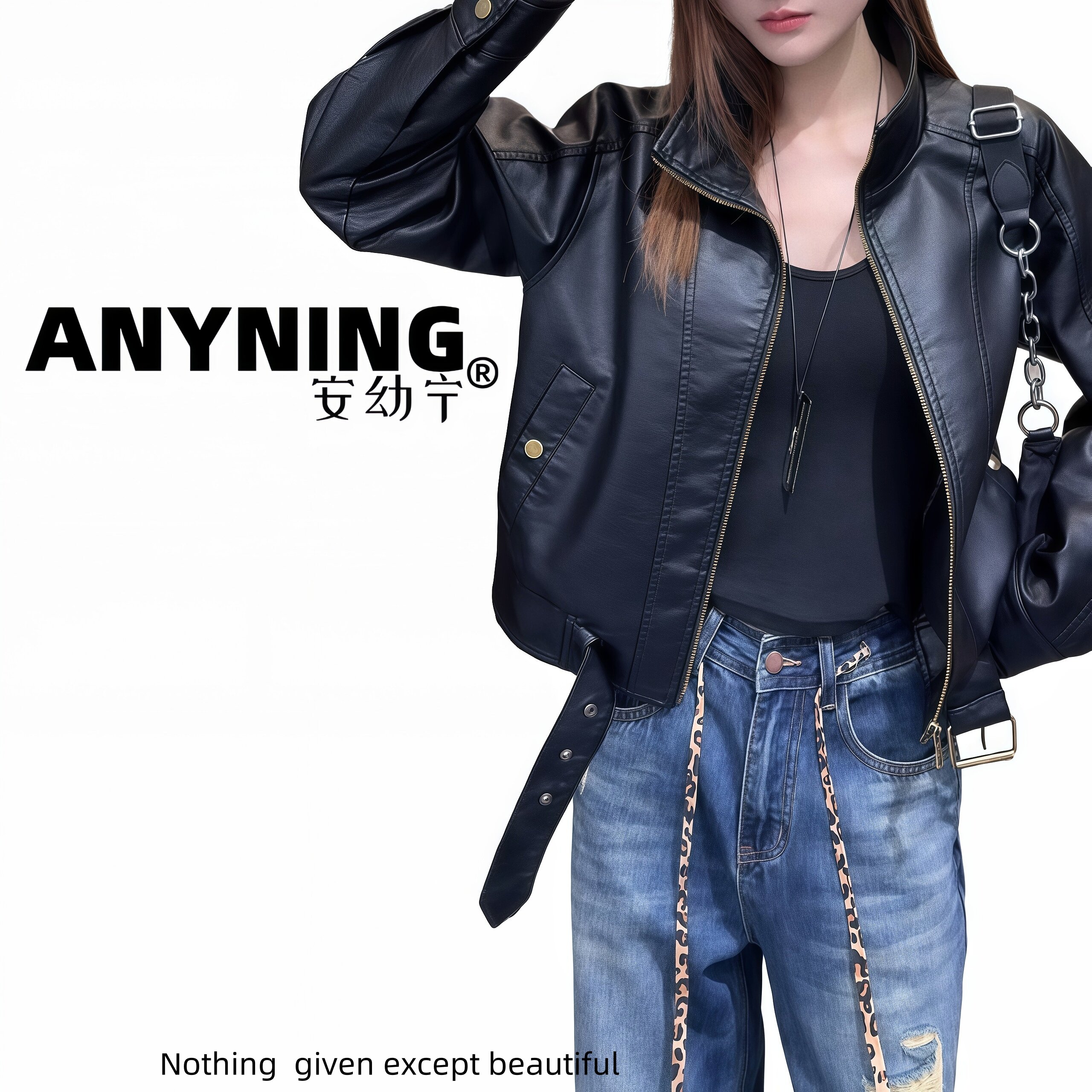 皮衣外套女2025新款秋季立领拉链小个子百搭韩版短款绑带皮夹克