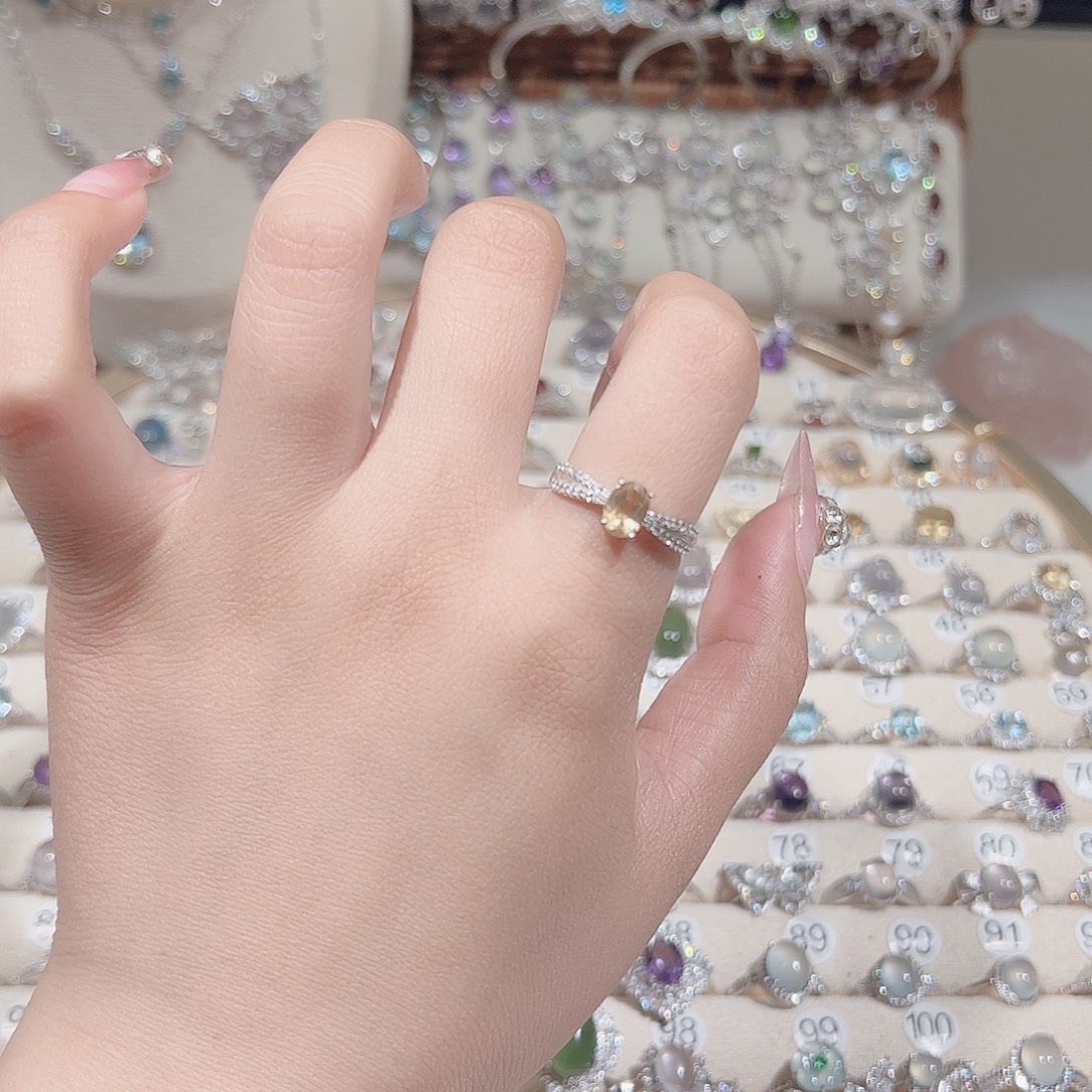 要***子黄晶银S925镶嵌戒指