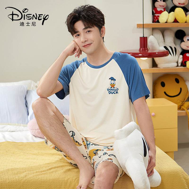 Disney/迪士尼【断码清仓】短袖短裤薄款男凉感冰丝休闲家居服套装
