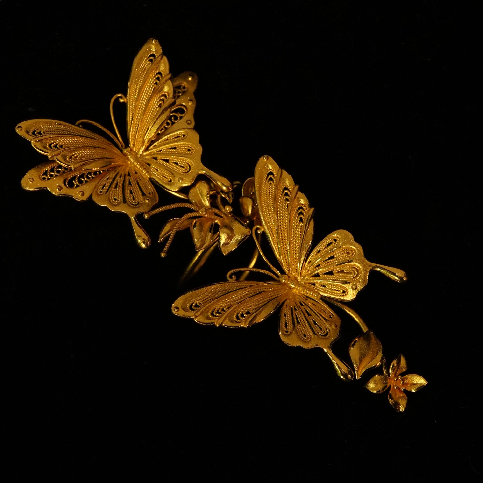 鳳喆古法錾刻镂空花丝精品工艺设计师款花戒指婚嫁国风足金999