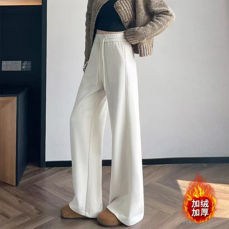醋酸羊毛软糯阔腿裤女2025秋冬款松紧百搭
