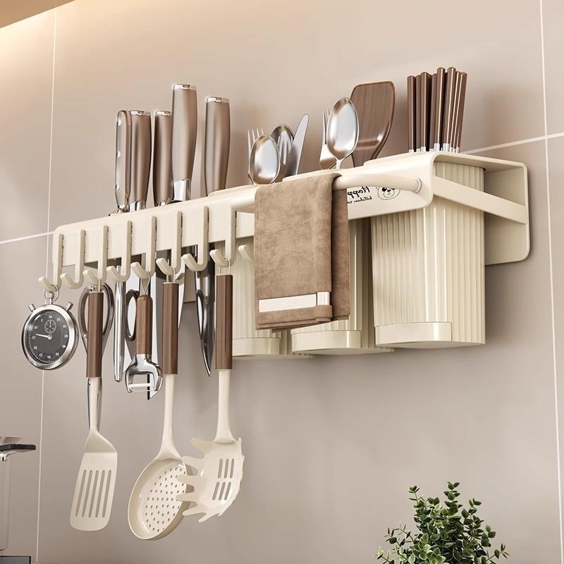 小熊壁挂刀架厨房置物架免打孔壁挂式家用调料架品墙上收纳架子