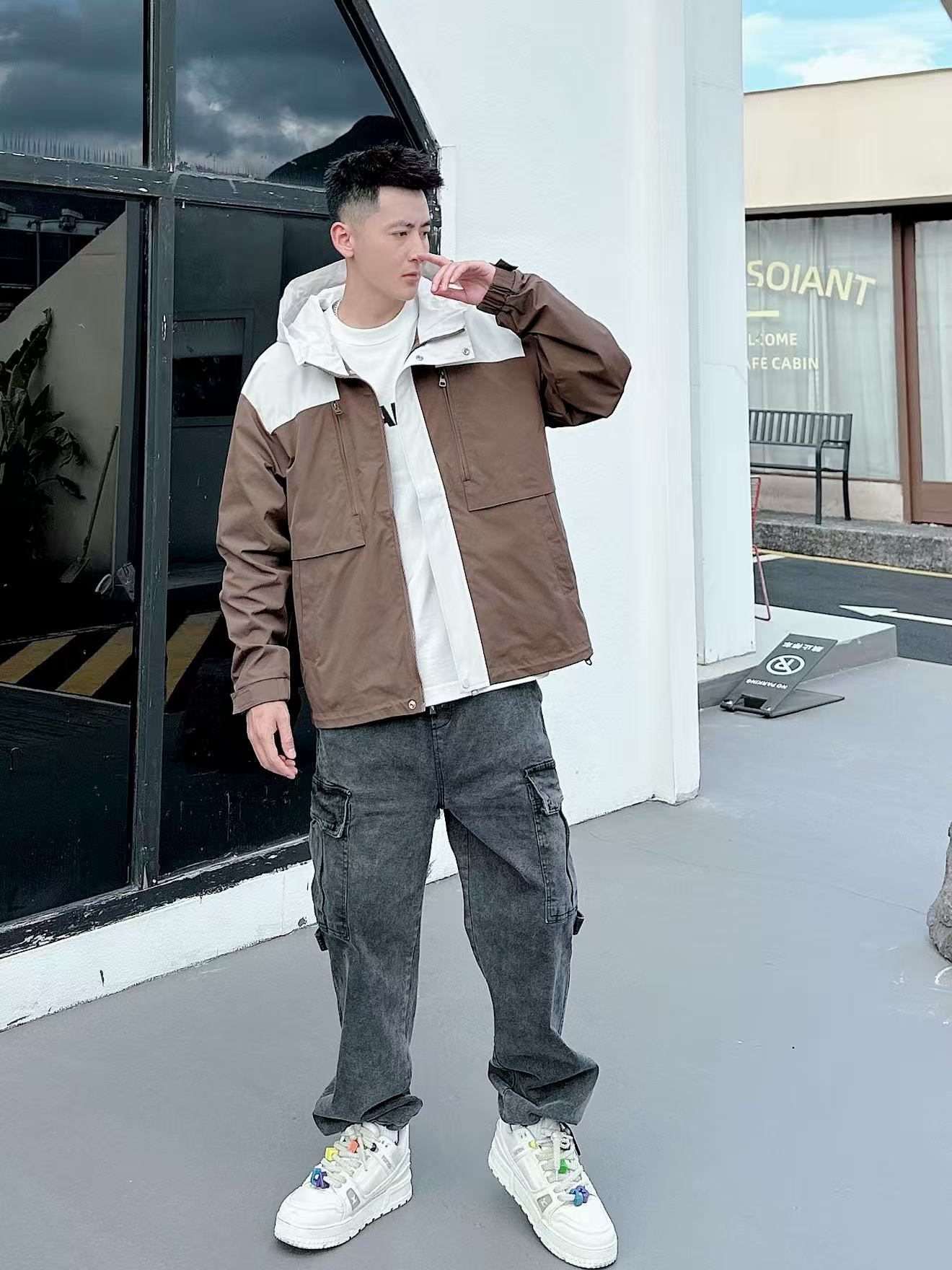 精致韩风秋季青春活力男连帽夹克休闲时尚宽松拼接