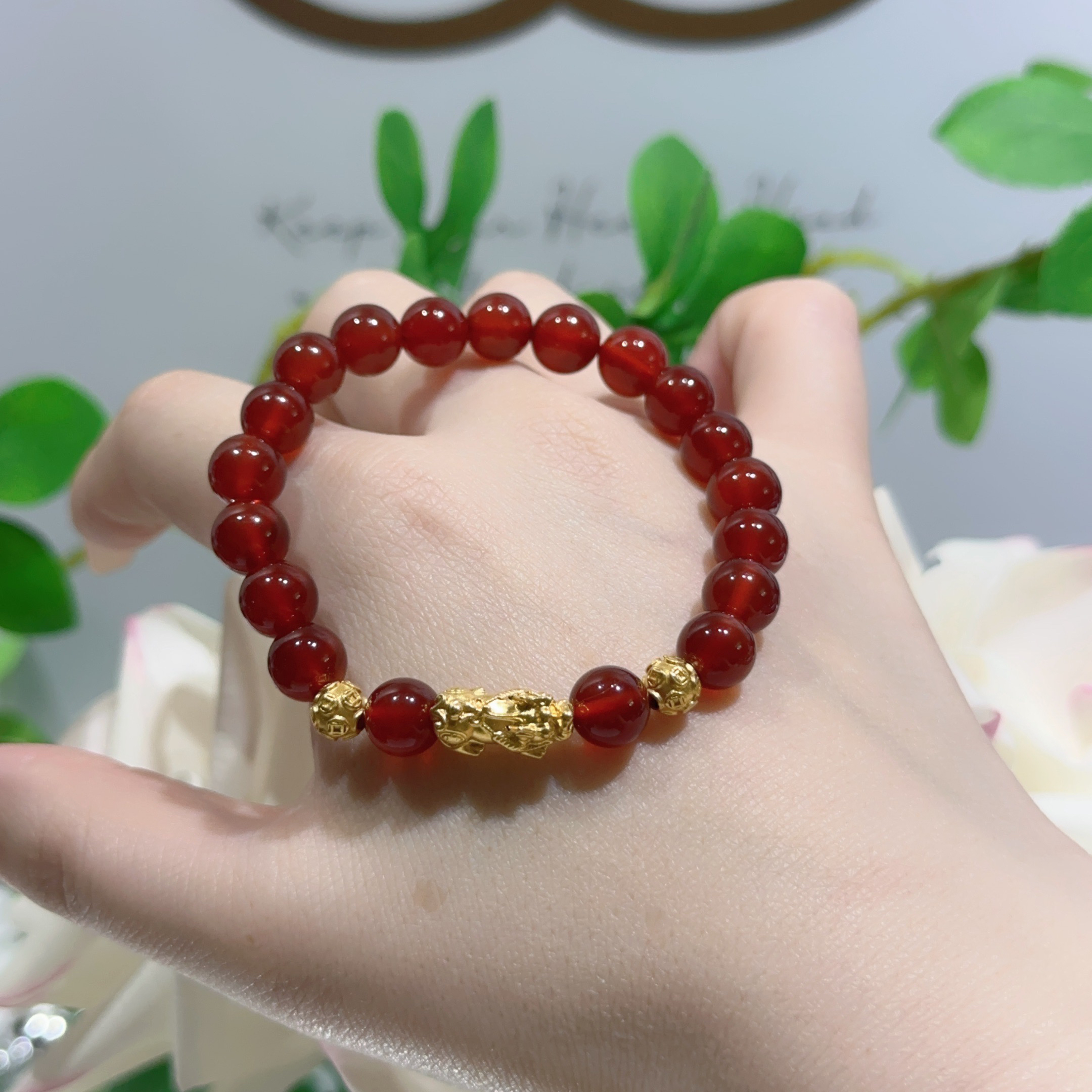 天然玛瑙真金足金999小貔貅金钱珠时尚女士招财百搭气质