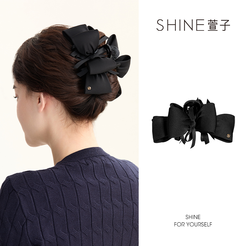 萱子SHINE优雅填充蝴蝶结甜美黑色抓夹法式网红气质简约发夹