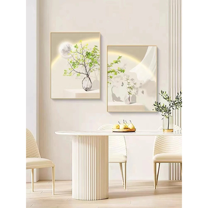 【光影绿植-餐厅】卧室床头餐厅两联挂画壁画晶瓷餐厅墙壁挂画