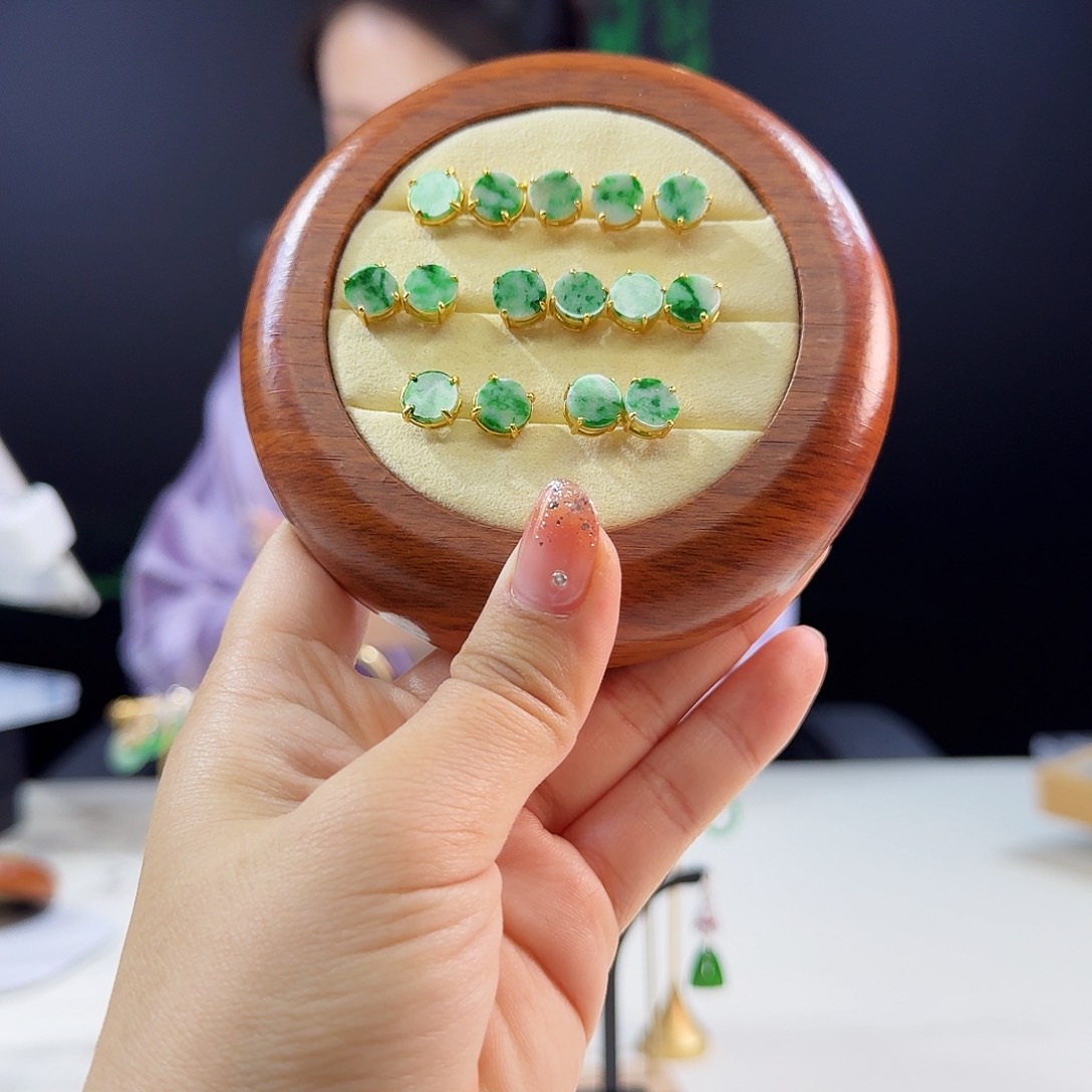 翡翠耳饰银S925镶嵌多样性发货发其一发一对925镶嵌