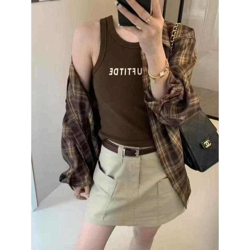 DALIANSU/大脸酥-4635【琥珀流光】秋季格子衬衫印花背心两件套