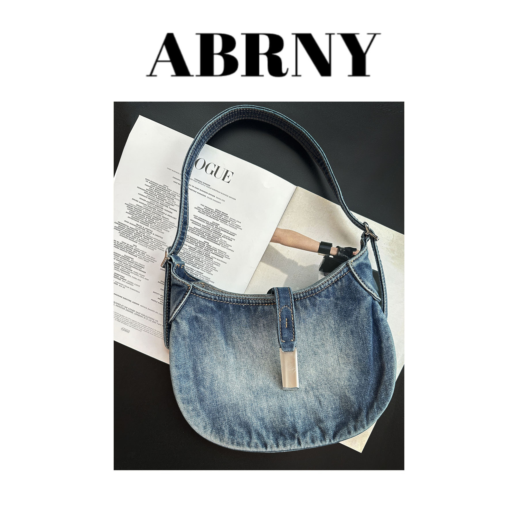 许小黑【牛仔改造】新款丹宁牛仔包小众擦色牛仔布马鞍包单肩包1140