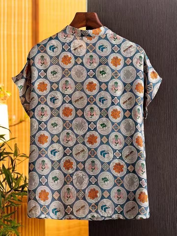 提花中国风薄款直襟碎花圆领常规款上衣小衫立领气质