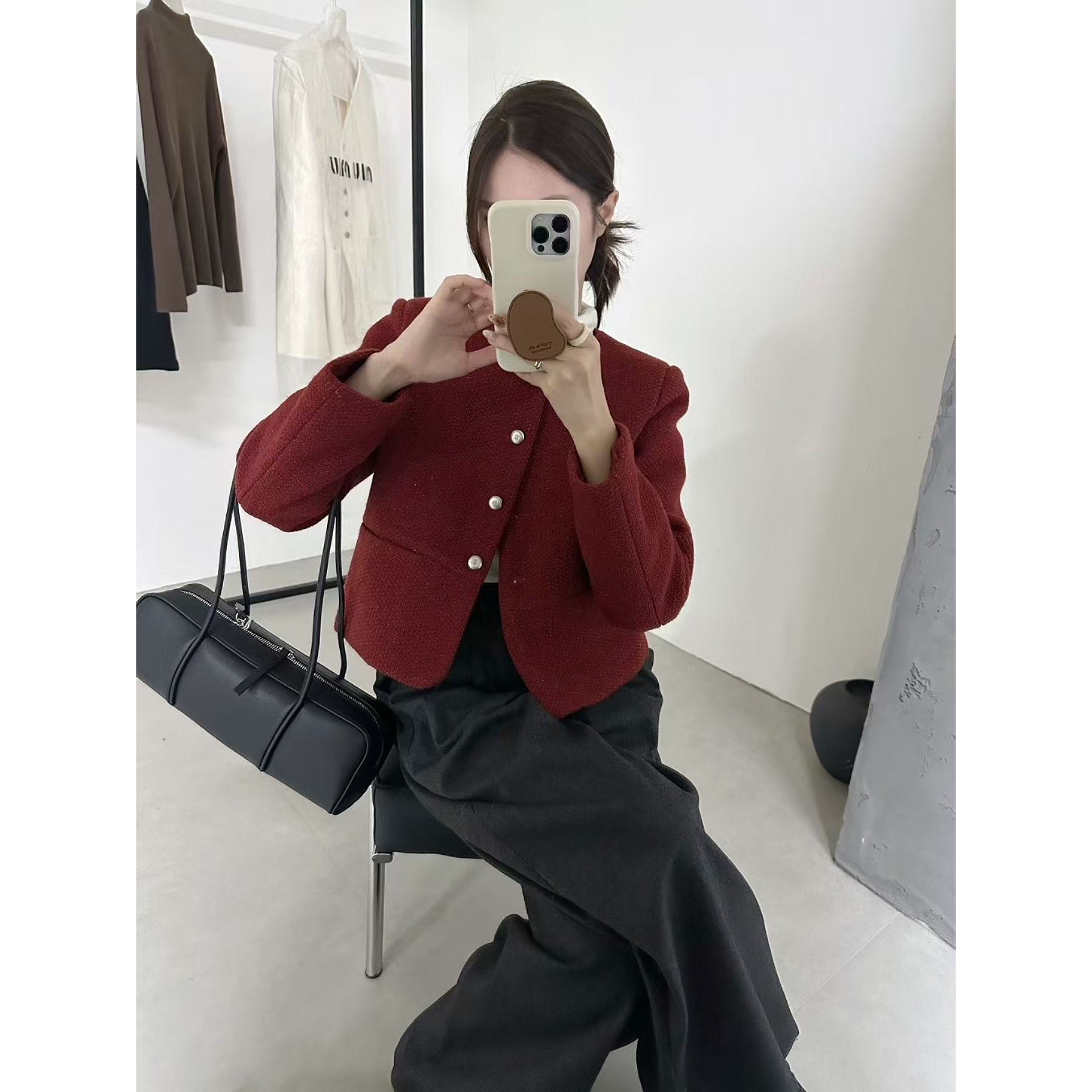 Miss na 3508 韩系羊毛尼小香风短款外套加厚夹棉