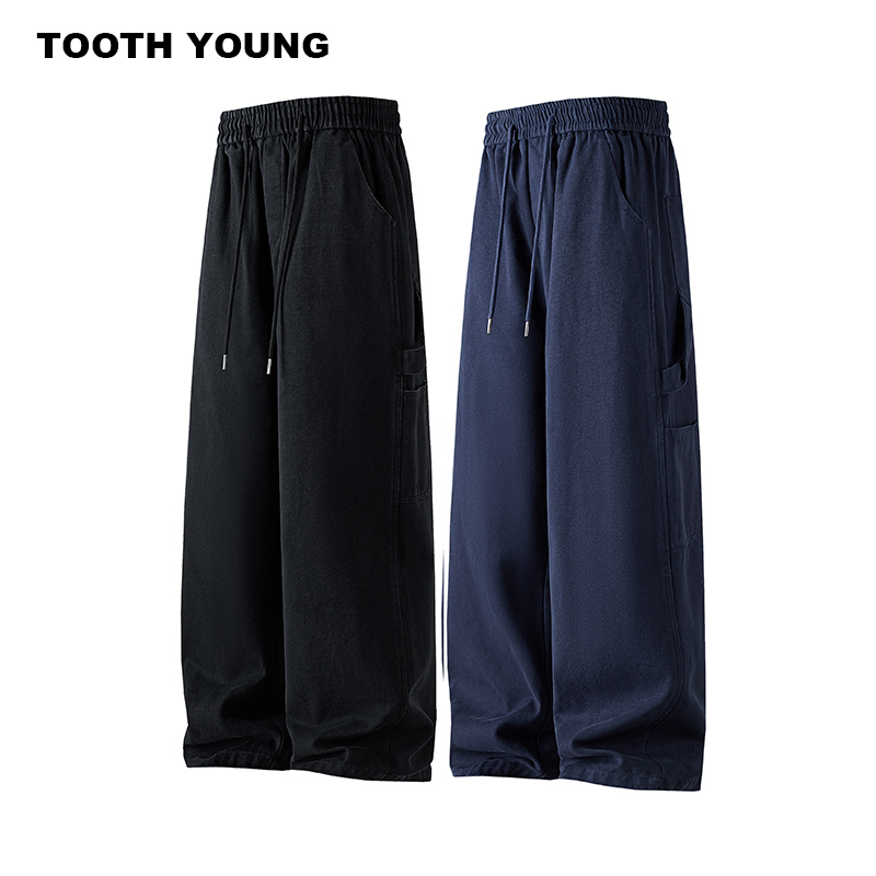 TOOTH YOUNG【法工裤】水洗工装抽绳男松紧腰直筒休闲裤