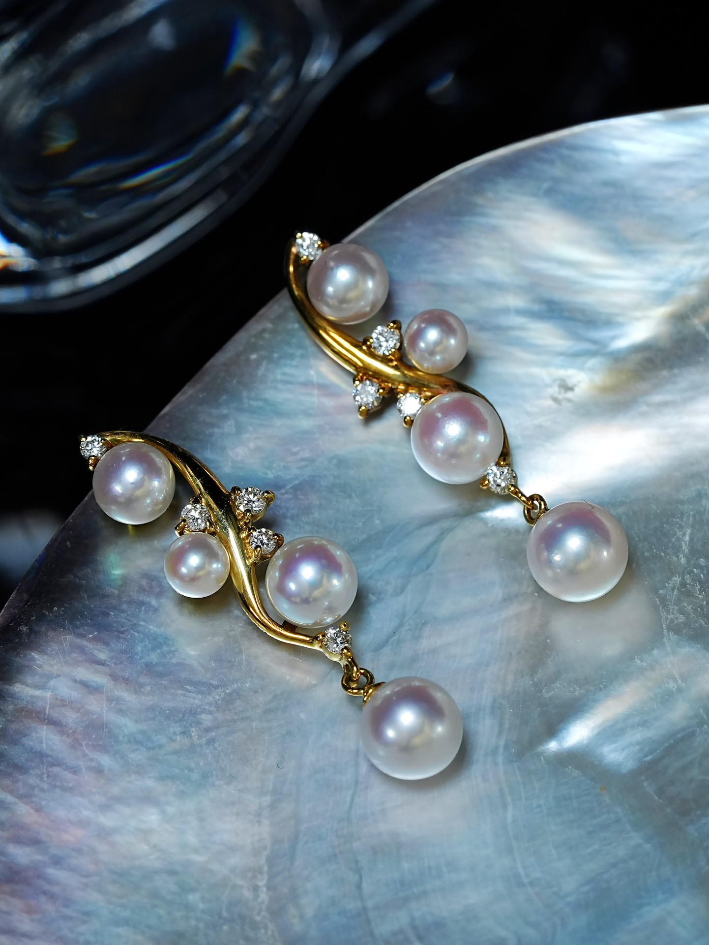 美珍真 18K金镶嵌钻石 Akoya海水珍珠耳饰 时尚简约 百搭日常 