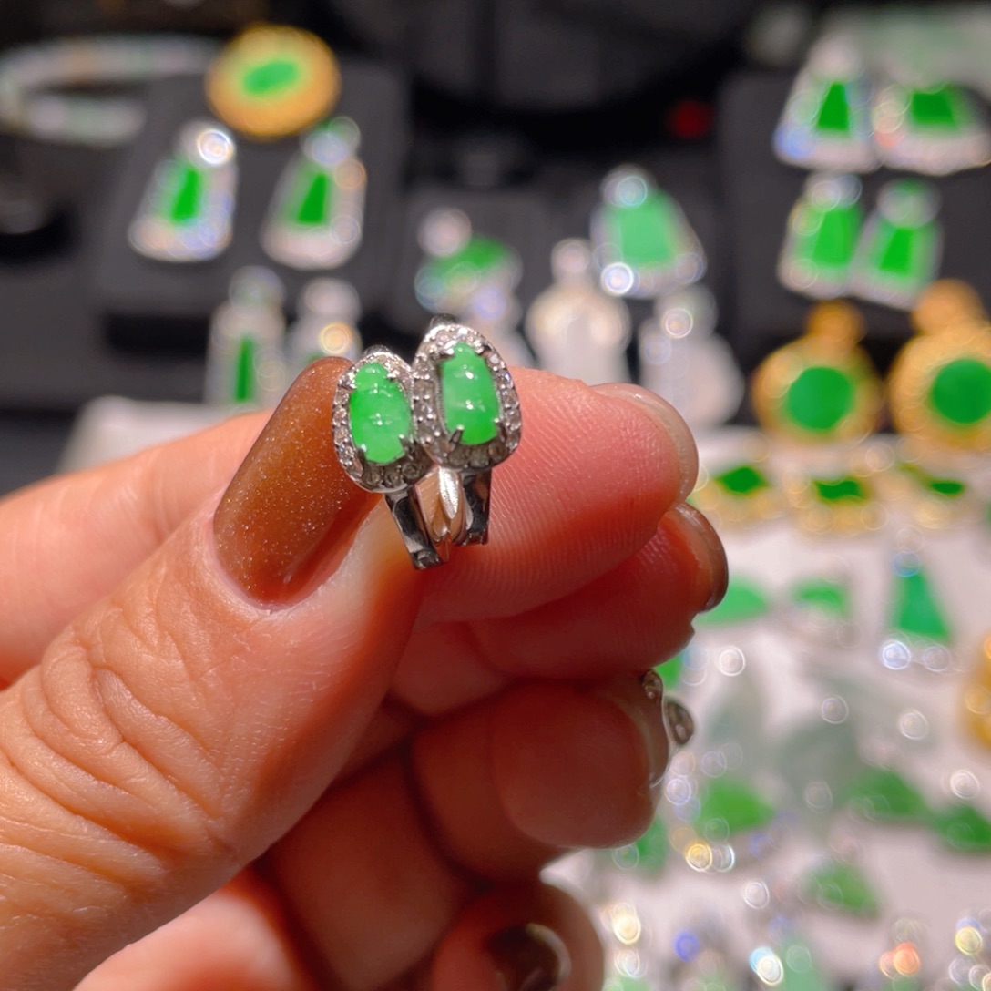 翡翠耳饰银S925镶嵌精品